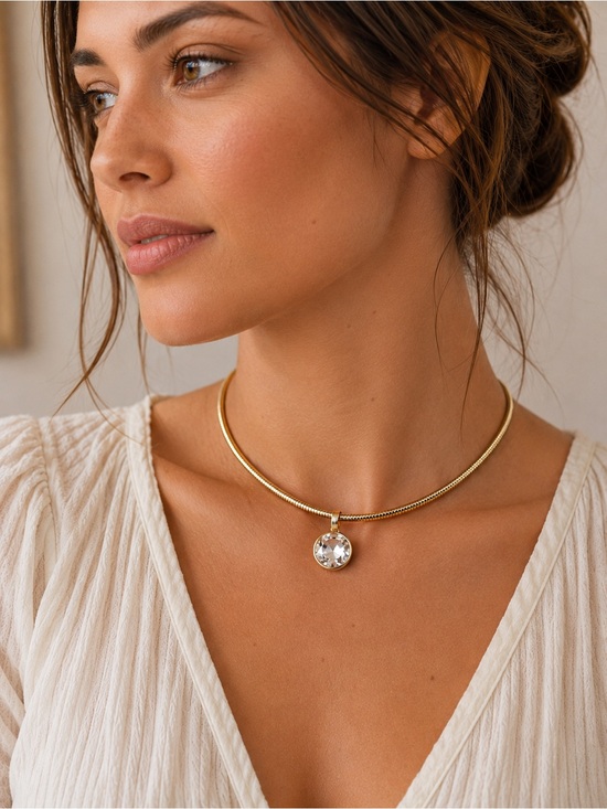 Anthropologie Jewelry - NWT Anthropologie Gold Tone Snake Chain Necklace w Round Crystal Pendant